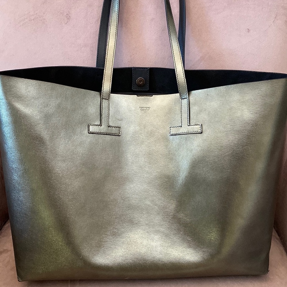 Tom Ford Saffiano Leather Tote Bag Charcoal/Metallic/Grey. Excellent condition.